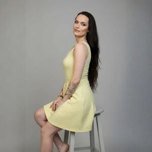 Jessica Simpson ✦ Yellow Striped Sundress ✦ Scoop Neck Sleeveless Cotton Blend S